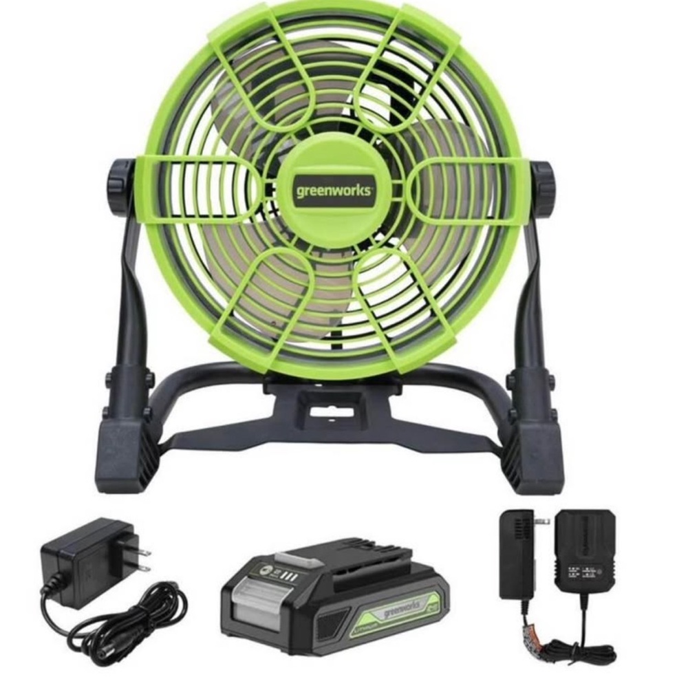 NIB Greenworks 24V 10" (5-Speed) Fan (500 CFM) with 2.0Ah USB Battery